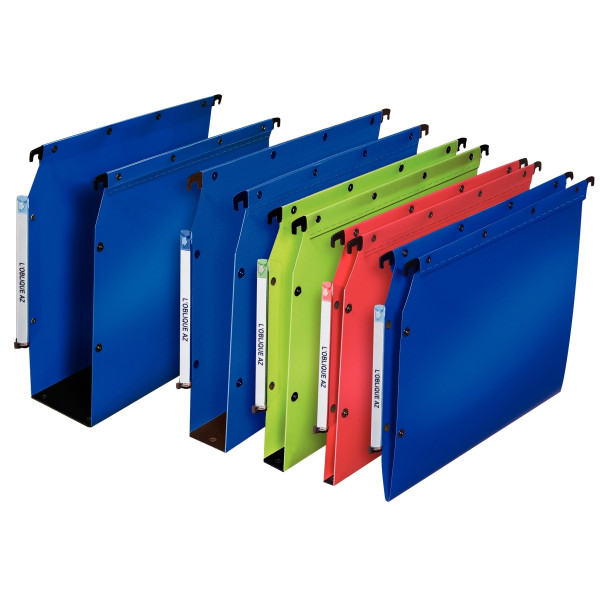 Paquet de 10 dossiers suspendus en polypropylène opaque 5/10ème pour armoire, dos 30 mm, bleu