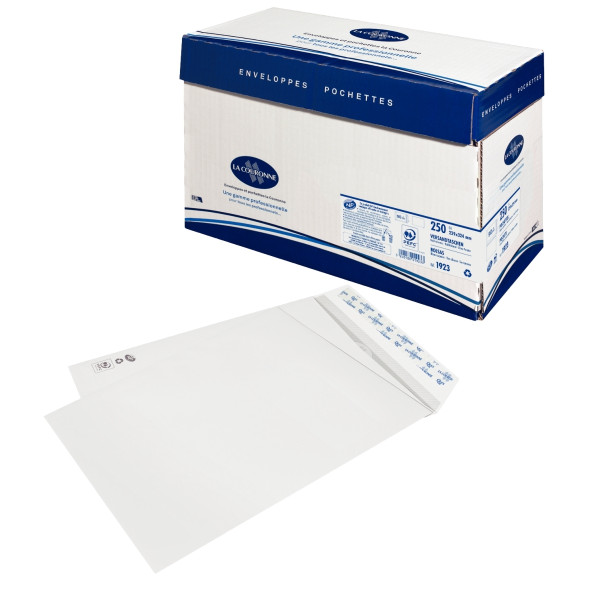 Boîte de 250 pochettes vélin blanc 260x330 90g/m² bande de protection