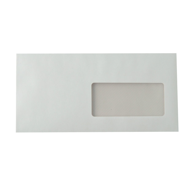 Boite de 500 enveloppes blanches 110x220mm 90g bande siliconnée fenêtre 45x100mm