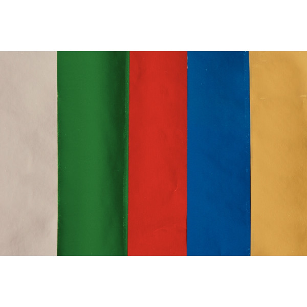 Carton de 10 rouleaux de papier métallisé 1 face 200 x 70 cm couleurs assorties ( coloris bleu, vert