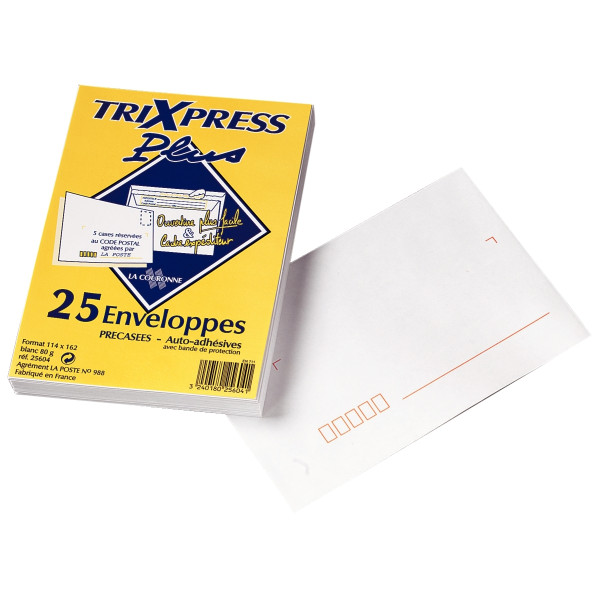 Paquet de 25 enveloppes blanches 114x162mm 80g bande siliconée précasées