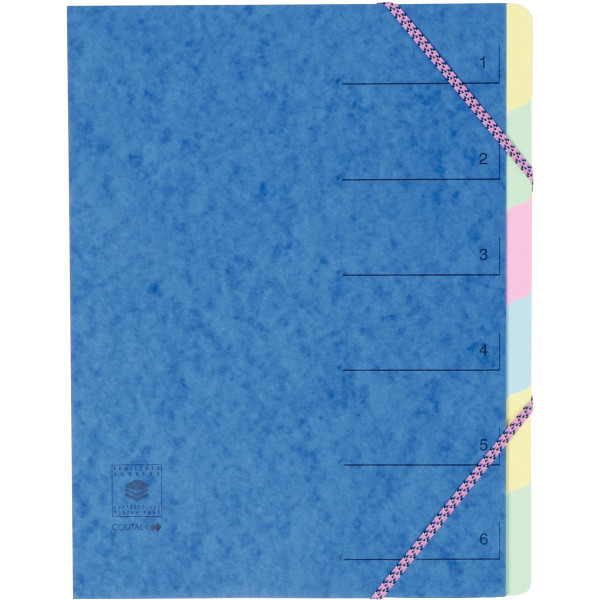 Trieur en carte lustrée avec élastiques 6 compartiments, coloris assortis