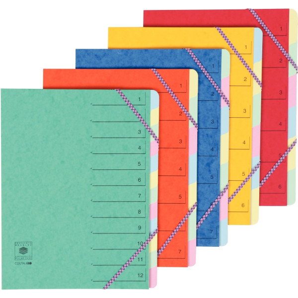 Trieur en carte lustrée avec élastiques 6 compartiments, coloris assortis