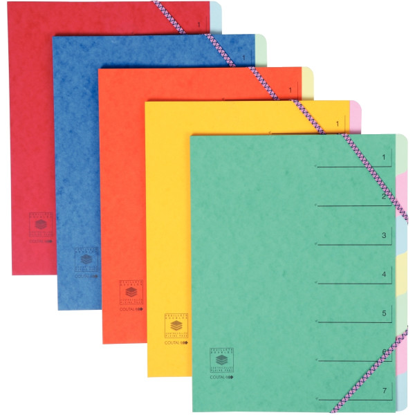 Trieur en carte lustrée avec élastiques 7 compartiments, coloris assortis