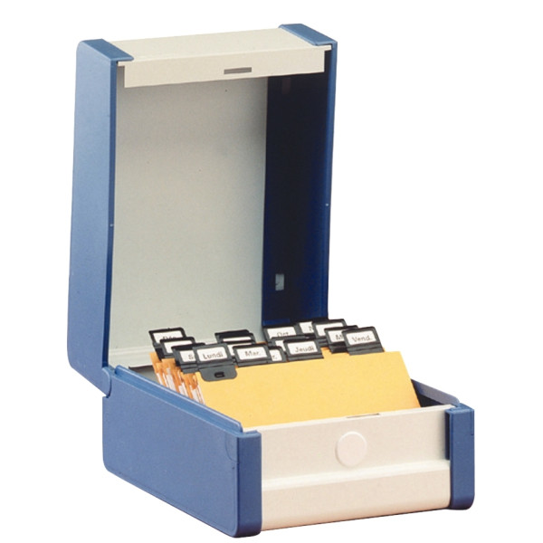 Boîte à fiche Plastique / métal 148x210 bleue et   blanche