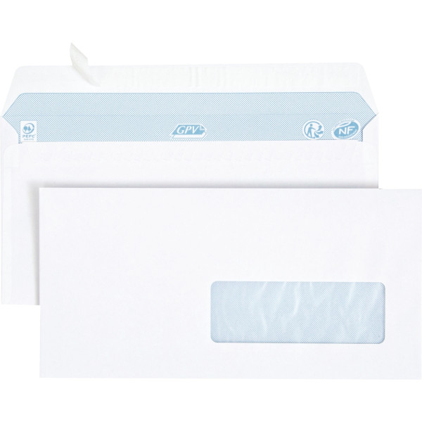 Boîte de 500 enveloppes blanches DL 110x220 80g/m² fenêtre 35x100 bande de protection