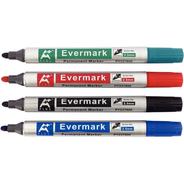 Pochette de 4 marqueurs permanents Evermark pointe ogive assortis