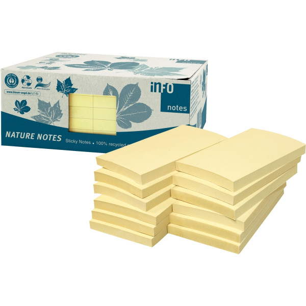 Paquet de 12 blocs de notes repositionnables de 100 feuilles recyclées 75 x 125 mm coloris jaune