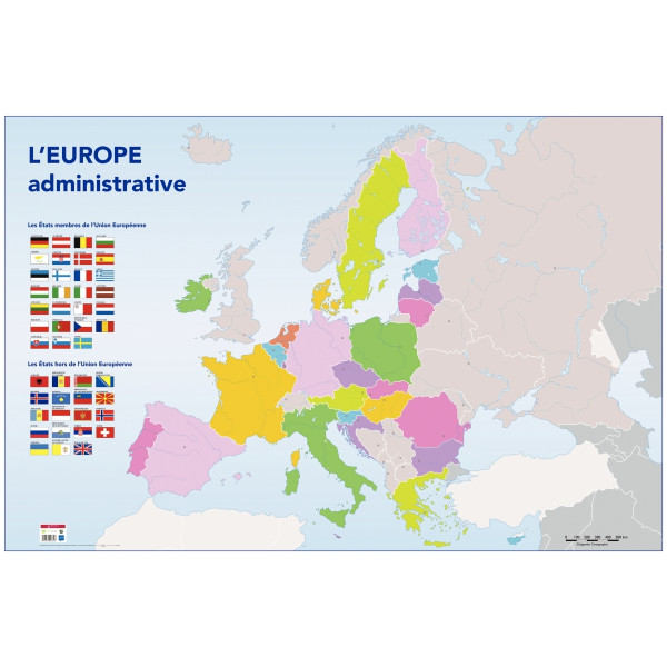 Carte d'Europe administrative Dimensions : 1,20x0,80 mètre Avec 5 gros œillets en métal