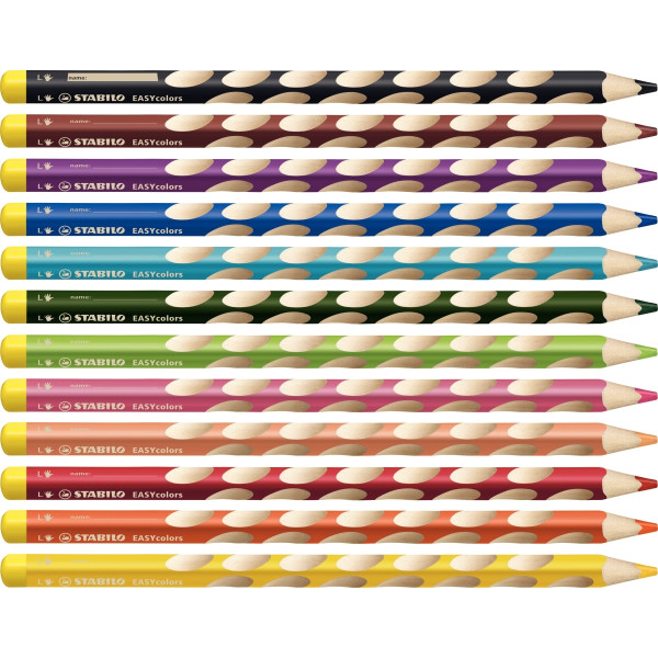 Étui de 12 crayons de couleur Easycolor gaucher + taille-crayon