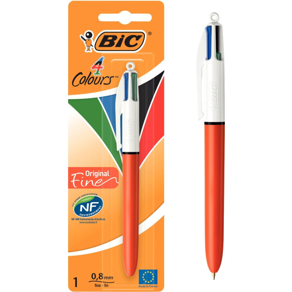 Blister de 1 stylo bille 4 couleurs pointe fine