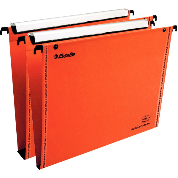 Paquet de 10 dossiers suspendus ESSELTE en kraft recyclé 240g pour tiroir, dos 15 et 30 mm, orange