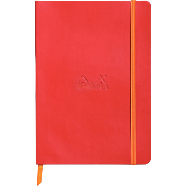 Carnet 160 pages RHODIARAMA format A5, dot (pointillés), couverture souple en simili cuir, rouge coq