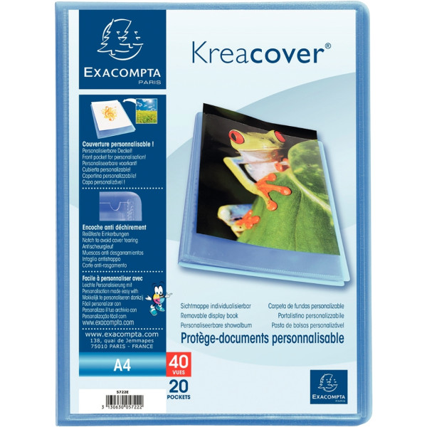 Protège-documents personnalisable KREACOVER 40 vues, bleu