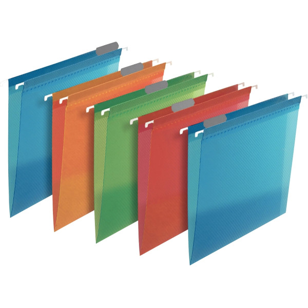 Paquet de 5 dossiers suspendus OXFORD en polypropylène pour tiroir, dos V, coloris assortis