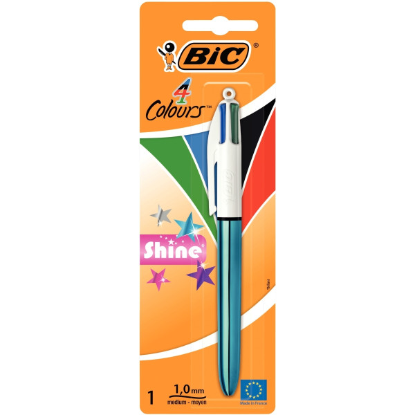 Blister 1 stylo bille de 4 Couleurs shine sliver