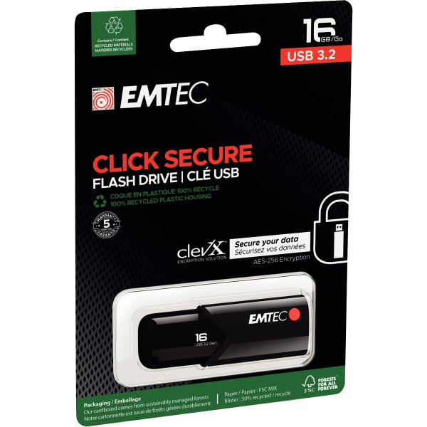Clé USB 3.2 Emtec CLICK SECURE 16 Go