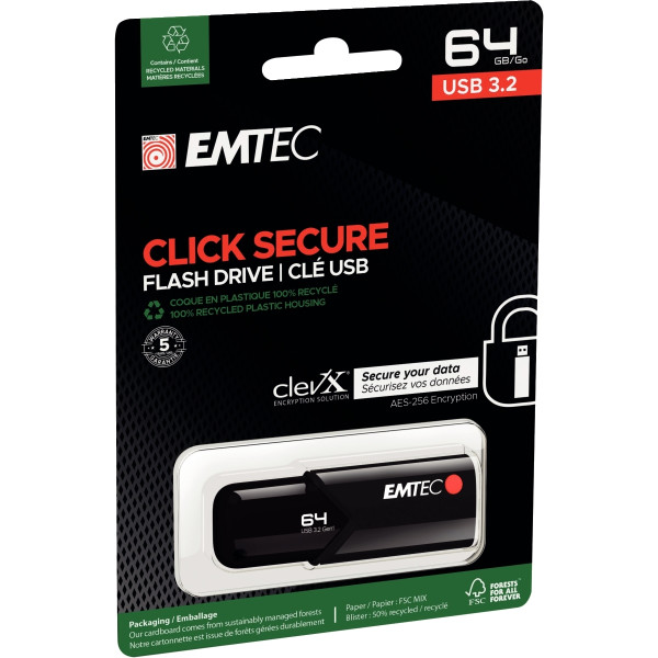 Clé USB 3.2 Emtec CLICK SECURE 64 Go