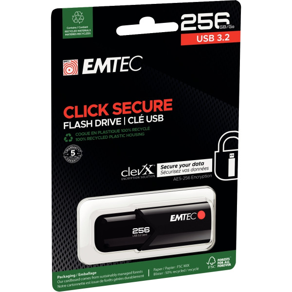 Clé USB 3.2 Emtec CLICK SECURE 256 Go