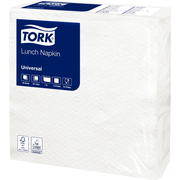 Paquet de 100 serviettes blanches 1 pli 30x30cm