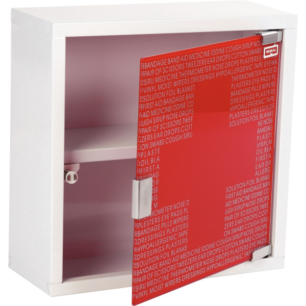Armoire à pharmacie petit modèle métal/verre trempé rouge