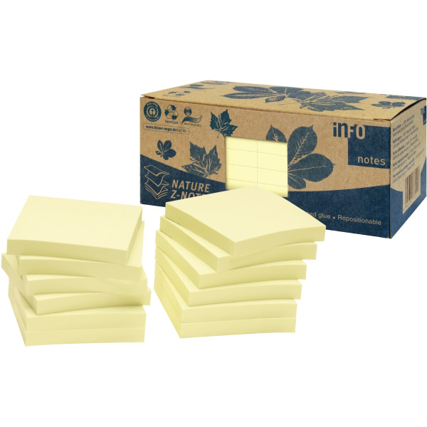 Paquet de 12 bloc de 100 feuilles Z-Note recyclées 75 x 75 mm coloris jaune