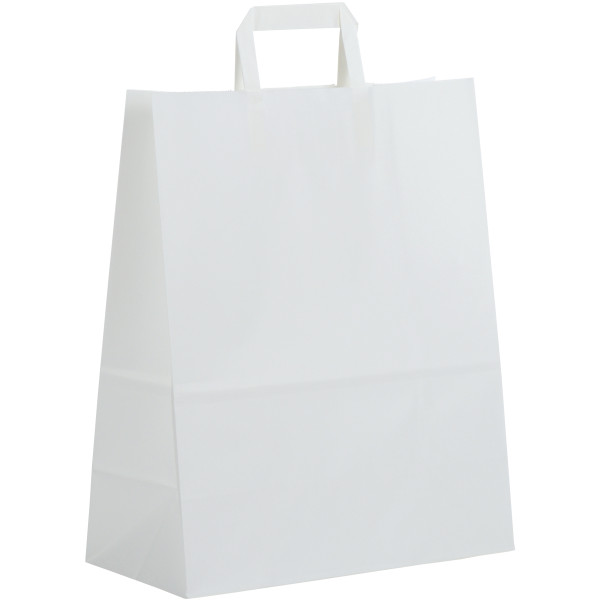 Paquet de 50 sacs kraft blanc 32+16x39cm poignées plates