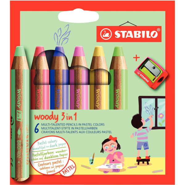 Étui de 6 crayons Woody pastels + 1 taille - crayon