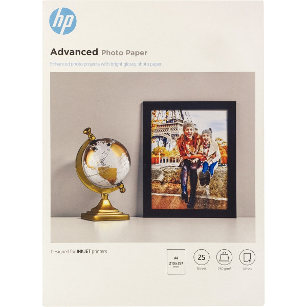 Paquet de 25 feuilles de papier photo brillant marque HP Q5456A format A4 (21 x 29,7 cm) 250g