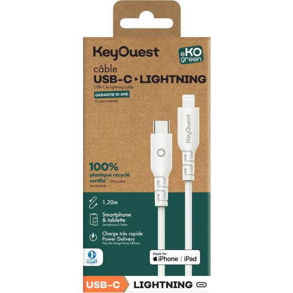 Cordon USB type C vers Lightning 1,2m blanc