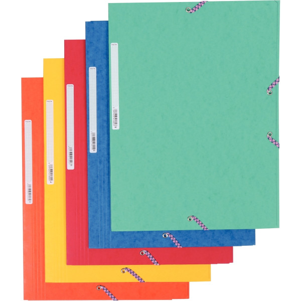 Paquet de 10 chemises 3 rabats à élastiques en carte lustrée 5/10ème 350g, coloris assortis