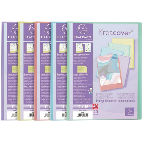 Protège-documents 40 vues KREACOVER pastel en polypropylène, pour format 11x15 cm, coloris assortis