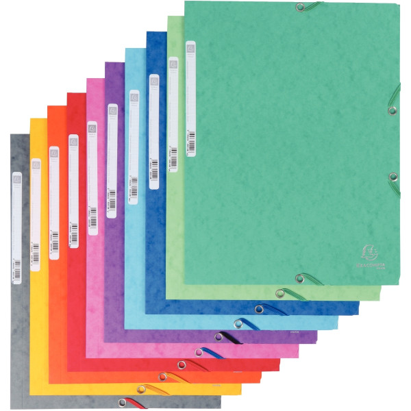 Paquet de 10 chemises 3 rabats à élastiques en carte lustrée 400g, coloris assortis