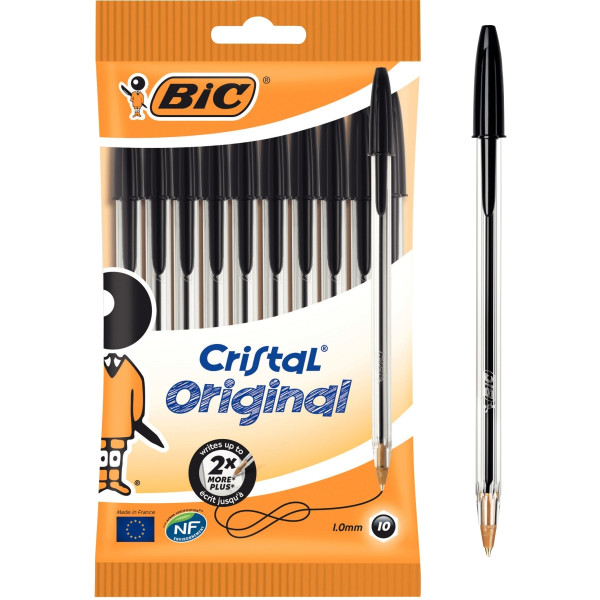 Pochette de 10 stylos bille Cristal pointe moyenne noirs