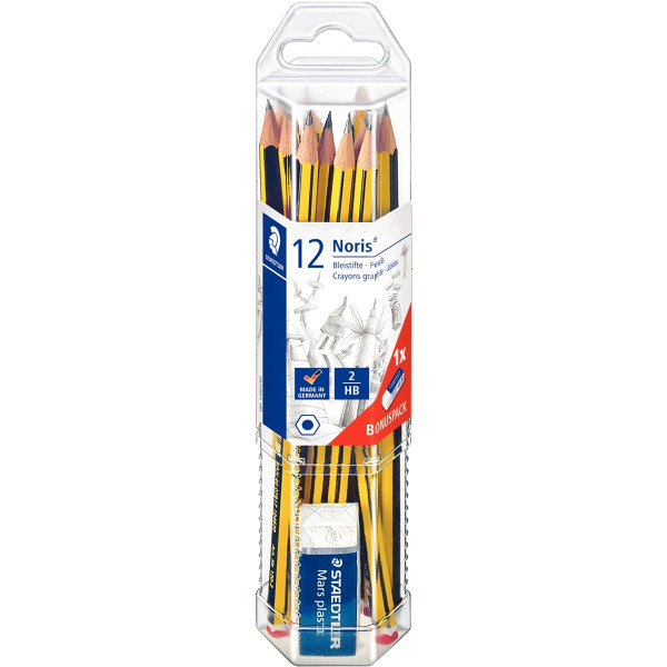 Étui de 12 crayons graphite Noris120 HB avec 1 mini gomme