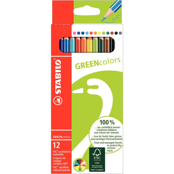 Étui de 12 crayons de couleur Greencolors assortis