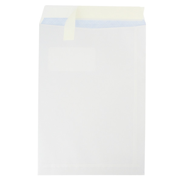 Boite de 250 pochettes blanches 229x324mm 90g bande siliconée fenêtre 50x100mm