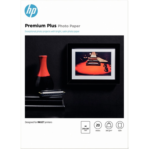 Paquet de 20 feuilles de papier photo satiné marque HP CR673A format A4 (21 x 29,7 cm) 300g