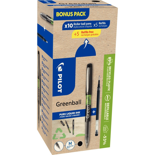 Greenpack de 10 rollers Greenball noirs + 10 recharges