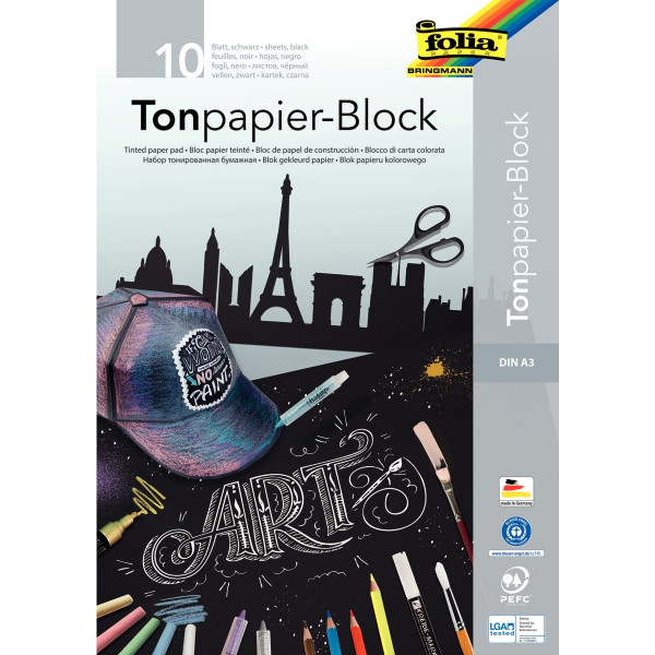 Bloc de 10 feuilles de papier noir format A3 130g