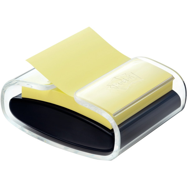 Dévidoir noir Znotes + bloc notes notes en Z repositionnables format 76 x 76 mm coloris jaune