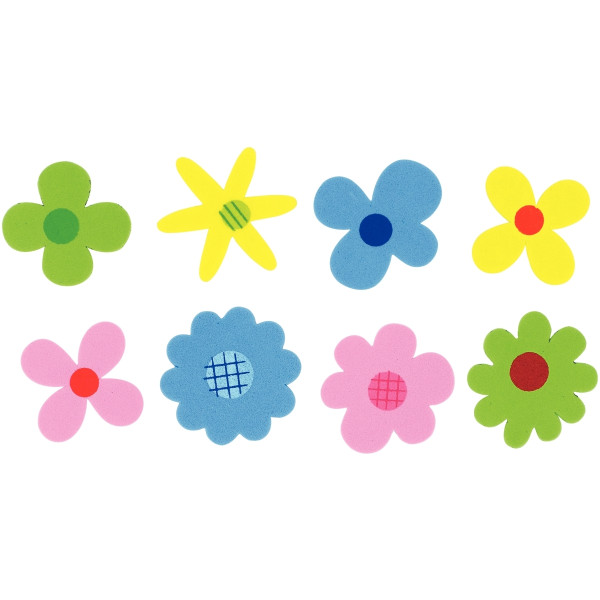 Sachet de 40 fleurs en mousse adhésive couleurs assorties