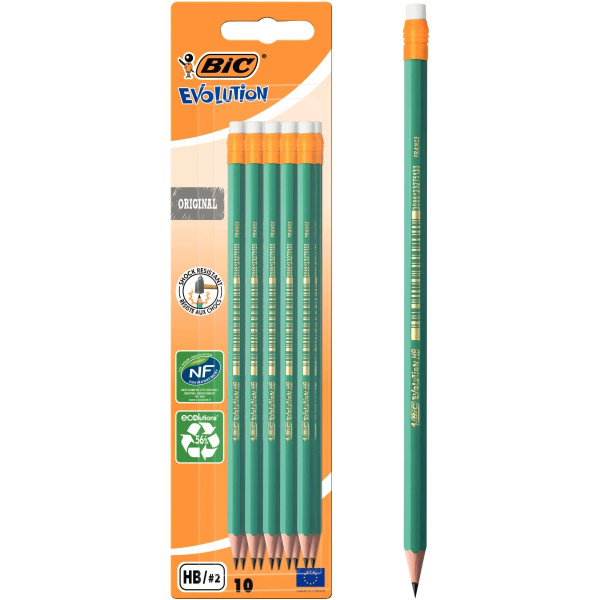 Blister de 10 crayons graphite HB Évolution HB gomme