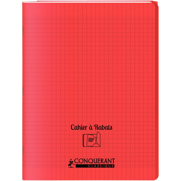 Piqûre 96 pages avec 2 rabats, format 24x32 cm, seyès 90g, couverture polypropylène rouge