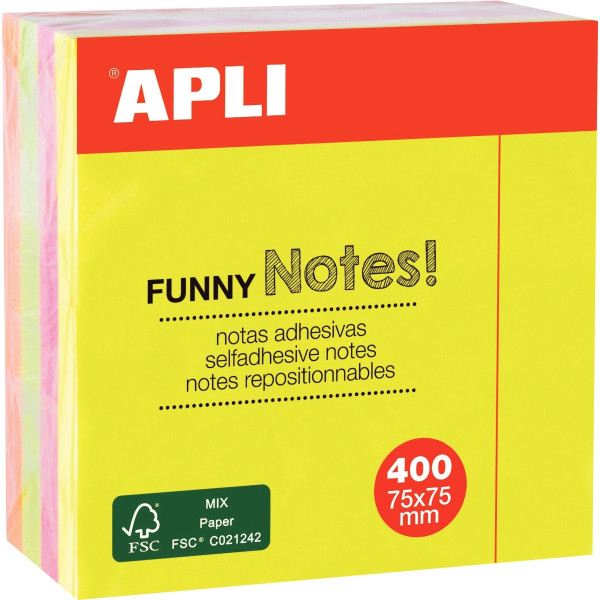Cube de 400feuilles repositionnables 75 x 75 mm 4couleurs
