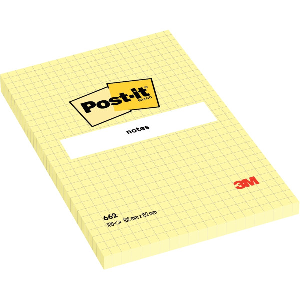 Bloc de 100 feuilles post it notes repositionnables 102 x 152 mm quadrillé 5x5 coloris jaune