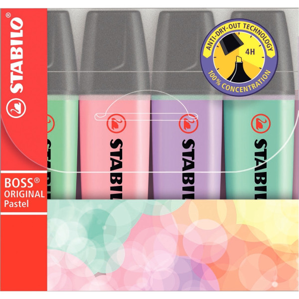 Pochette de 4 surligneurs Boss pastels assortis