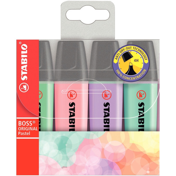 Pochette de 4 surligneurs Boss pastels assortis
