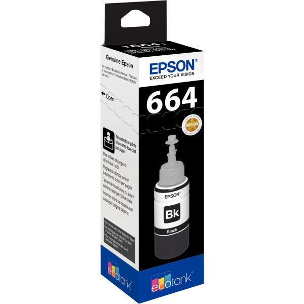 Epson 664 flacon d'encre noire authentique (T664140)