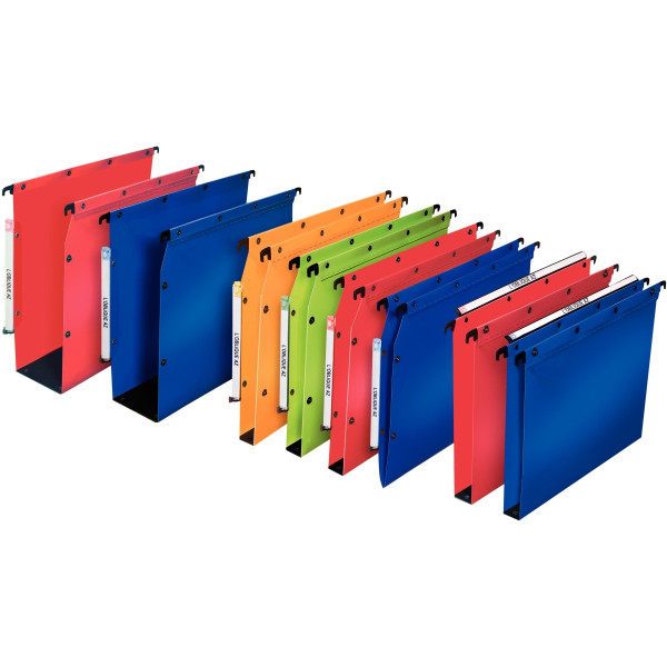 Paquet de 10 dossiers suspendus en polypropylène opaque 5/10ème pour armoire, dos 15 mm, rouge